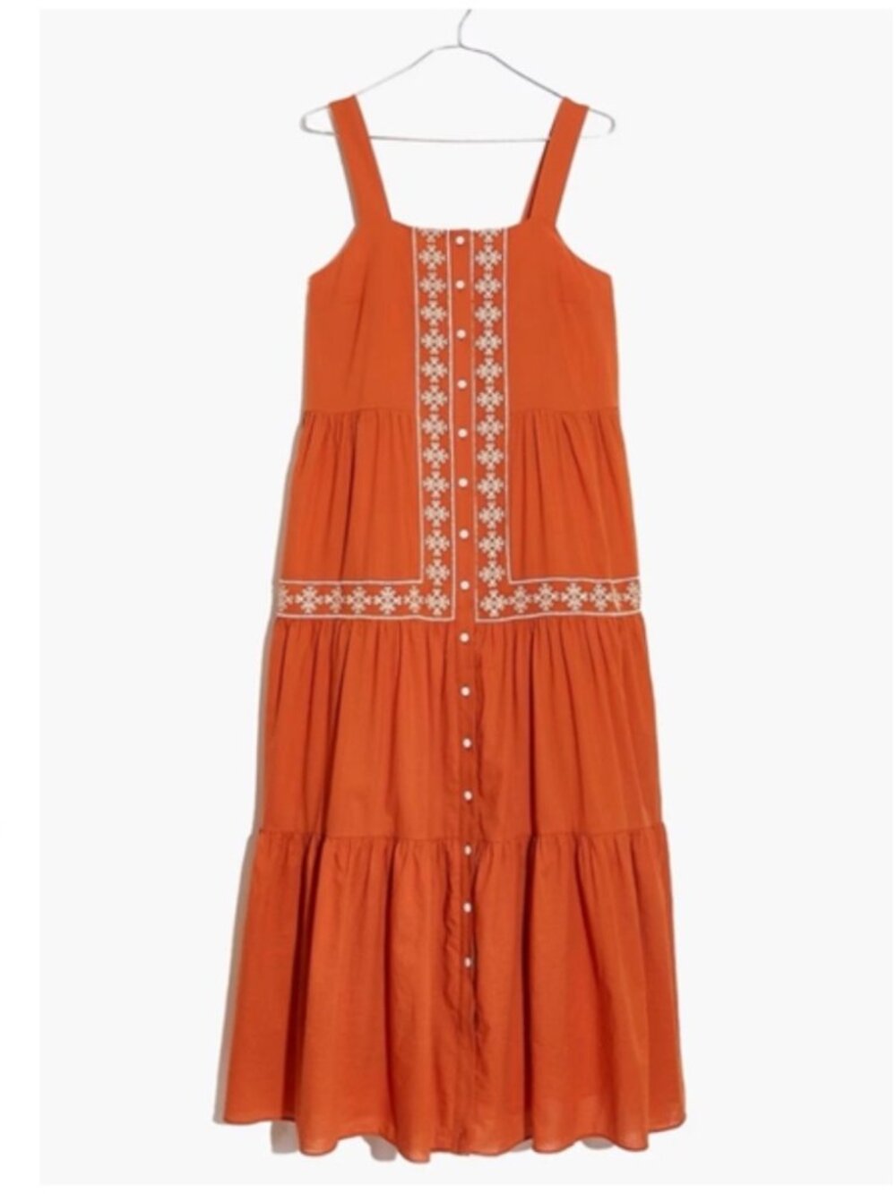 Madewell - Embroidered Button-Front Tiered Midi Dress in Mulled Cider - Size M